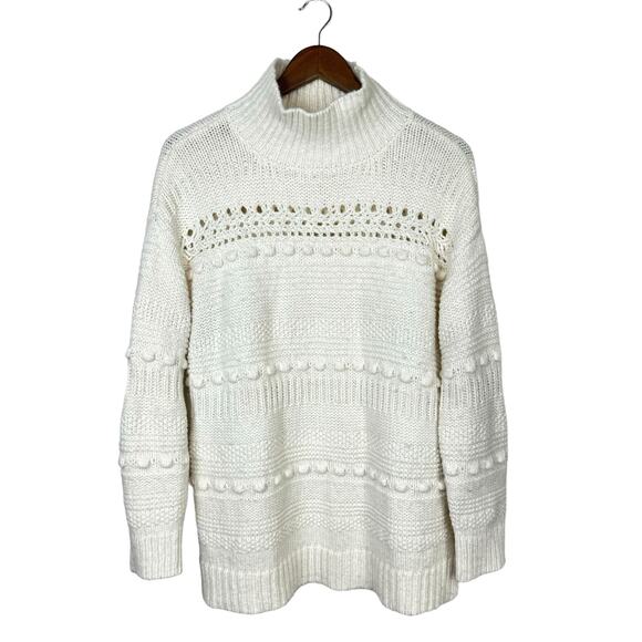 Lou & Grey M Ivory Popcorn Open Chunky Knit Winterweave Turtleneck Sweater - Picture 3 of 10